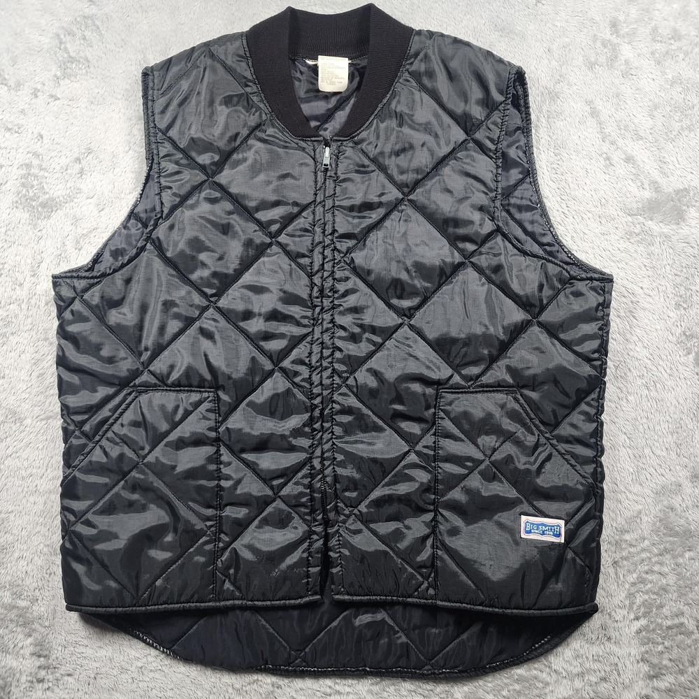 VINTAGE Big Smith Vest Mens XL Black Nylon Insulated Full Zip Made USA Workwear